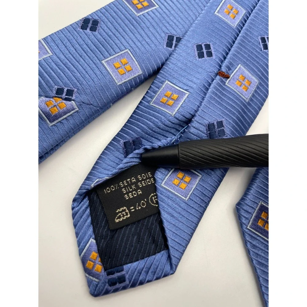 Ermenegildo Zegna Light Blue Geometric Square Silk Tie Made in Italy 3.75